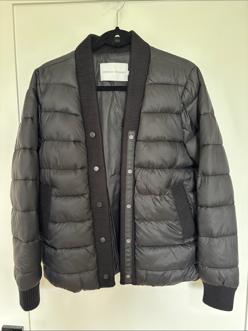 Rebecca Minkoff Woman’s Quilted Puffer Jacket in black